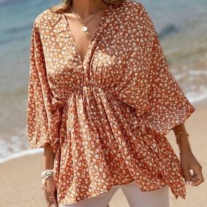 Floral Batwing Sleeve Peplum Top